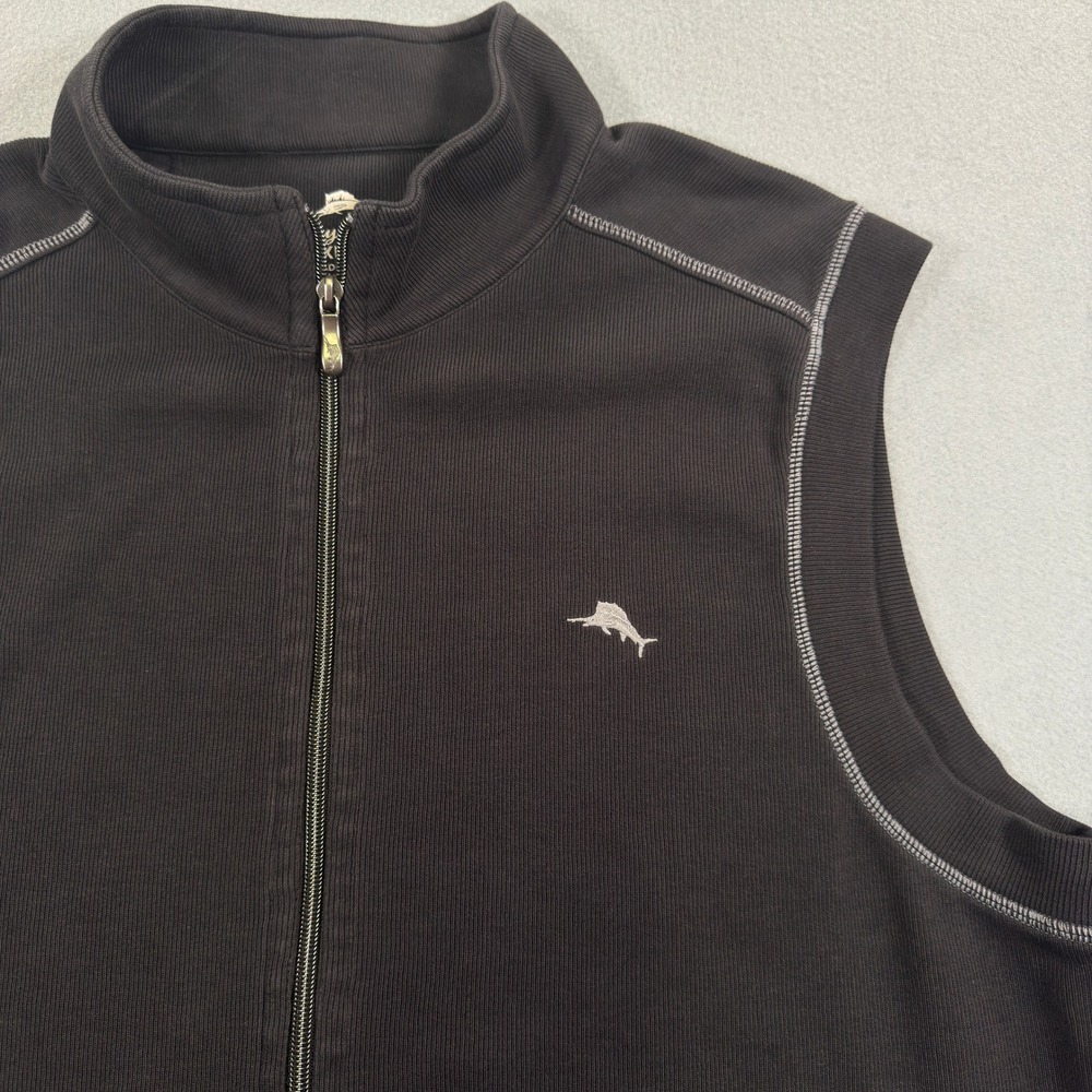 Tommy Bahama Mens XL Full Zip Sleeveless Vest Charcoal Black Marlin Logo 3054